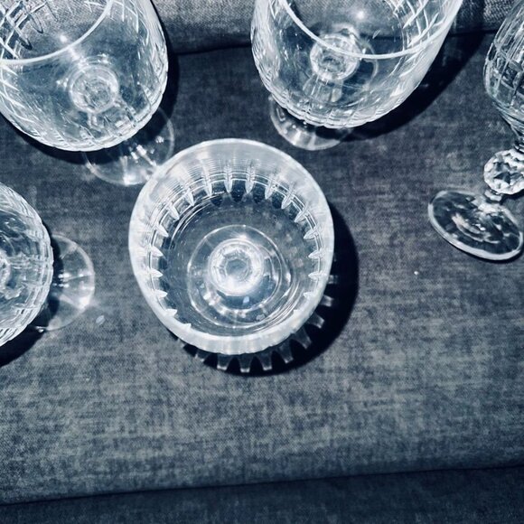 Set Of 6 Vtg Crystal Bohemia Belfast Wine Water Goblet Glasses Diamond Cut Stem - Picture 4 of 6